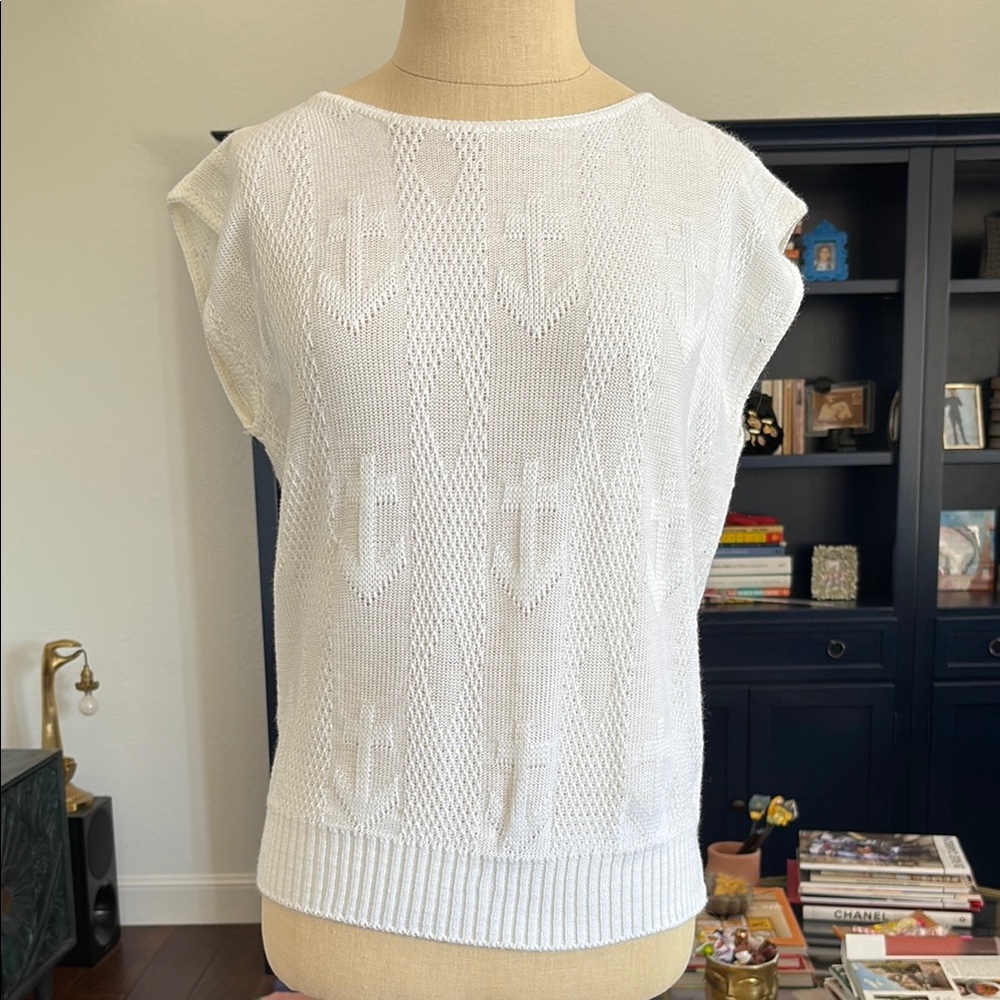 Vintage! Kenneth Too White Anchor Knit Sleeveless Top size M